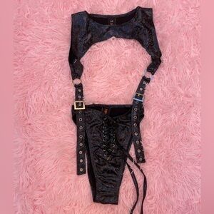 J. Valentine Black Holo Rave Bodysuit with Buckles | Small S/M